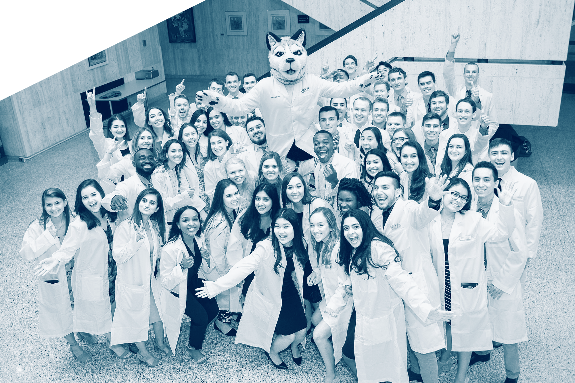 Fifty-four students in the UConn School of Dental Medicine Class of 2023 (pictured) received their white coats on Aug. 23, along with UConn School of Medicine's 110 new medical students.