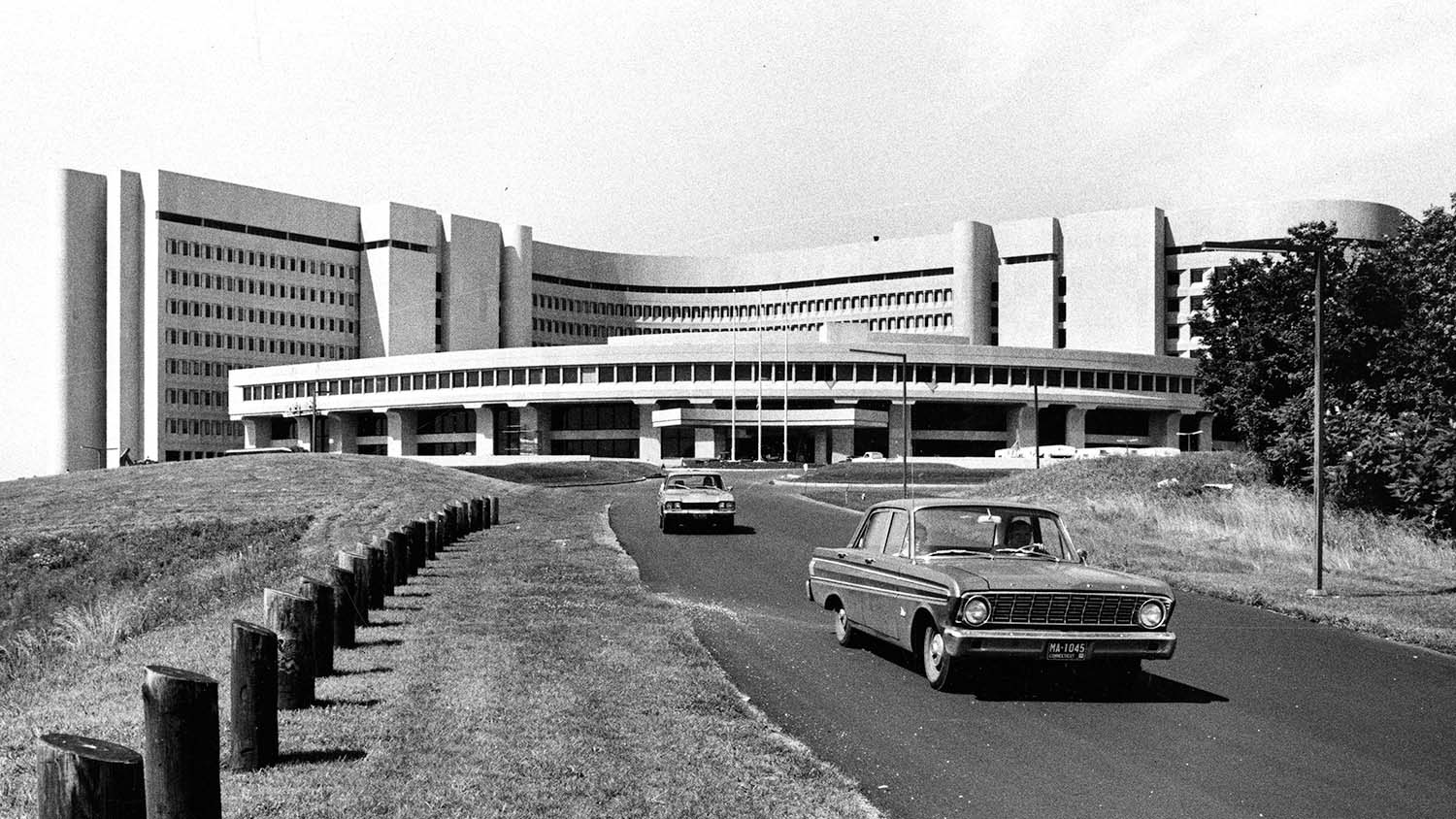 the newly completed UConn Health Exterior circa 1973